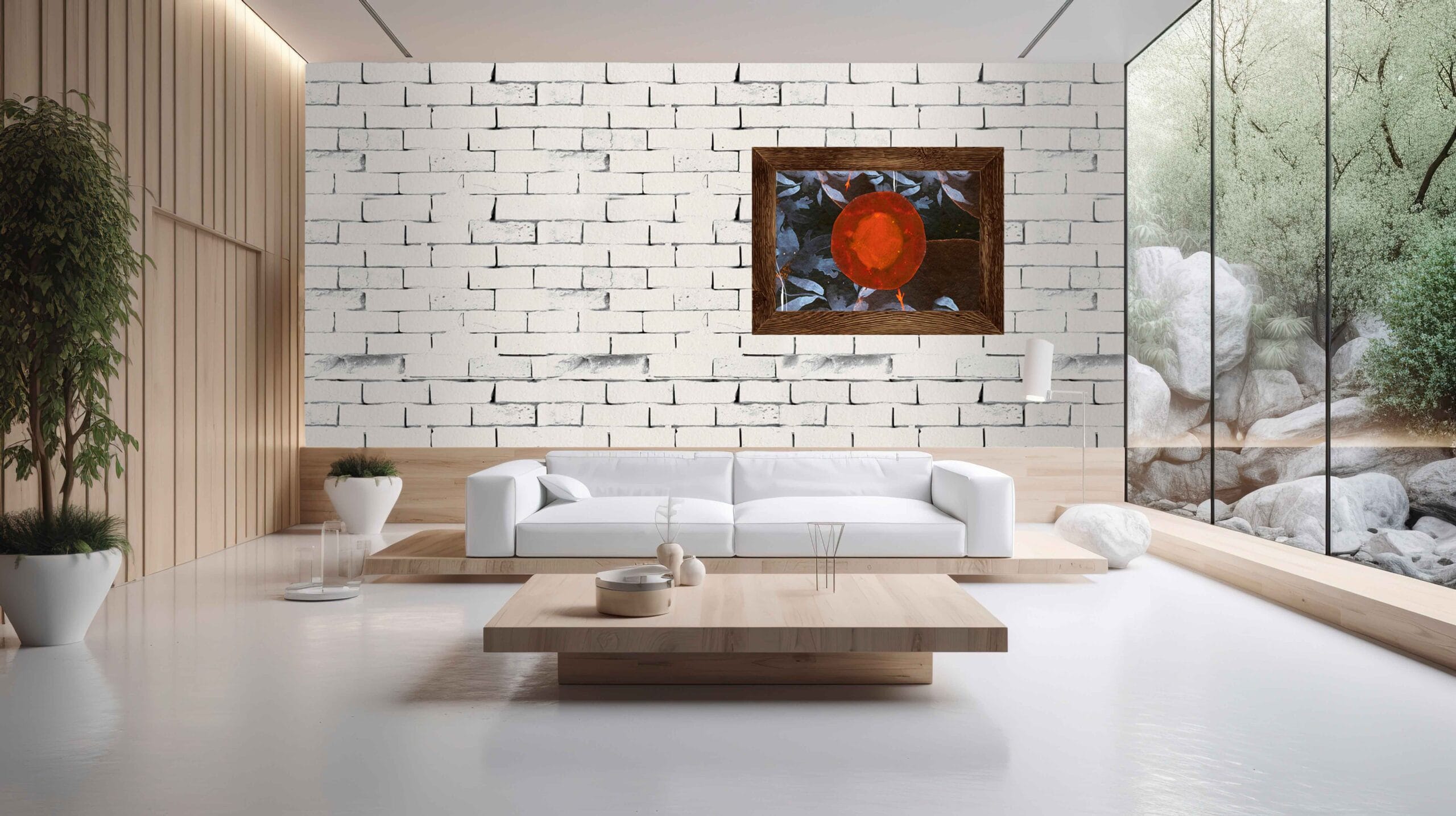 Bijeli Zid Cigle s Umjetničkim Okvirom - Image 2